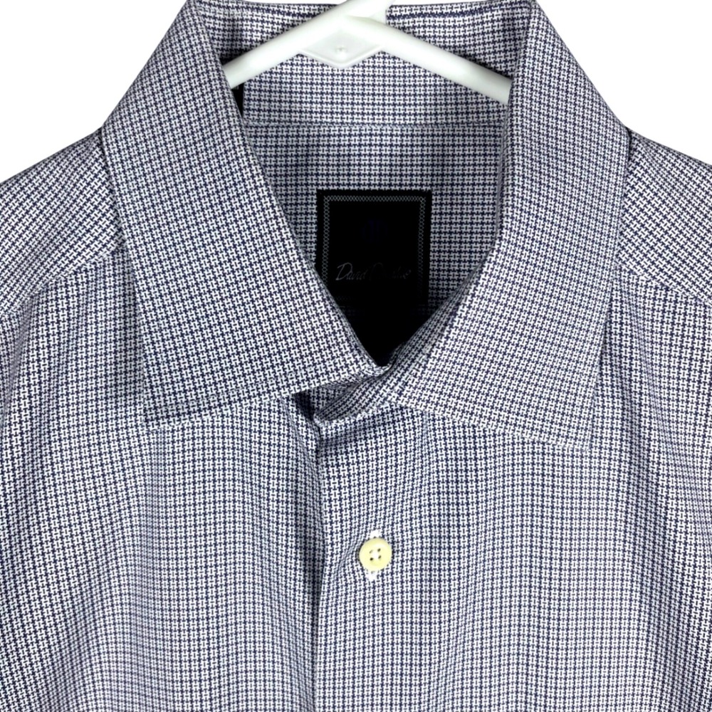 David Donahue Dress Shirt Mens 17 34/35 Purple Micro Check Trim Fit Cotton